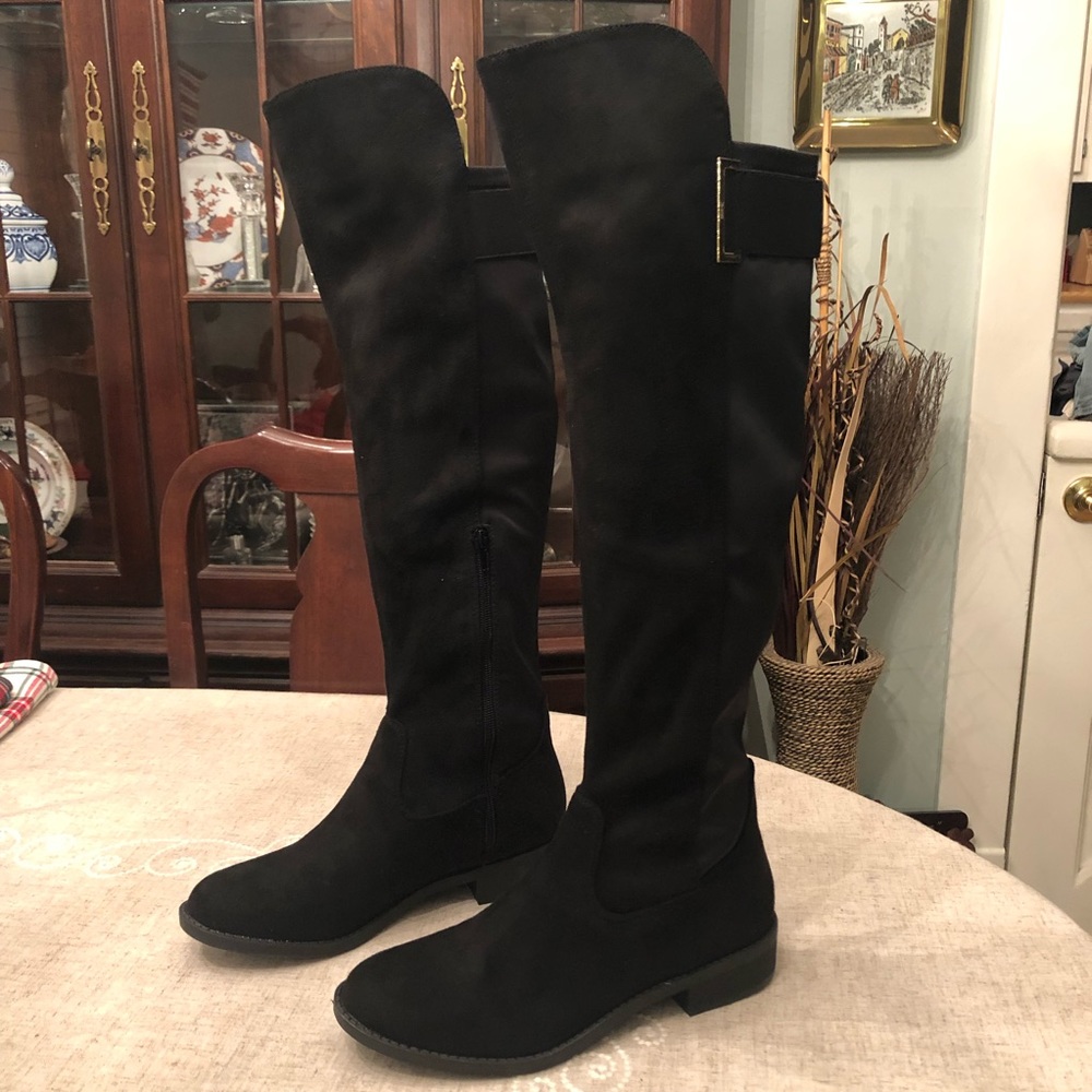 Black Suede Boots Vegan Tall Over The Knee New - Picture 8 of 8